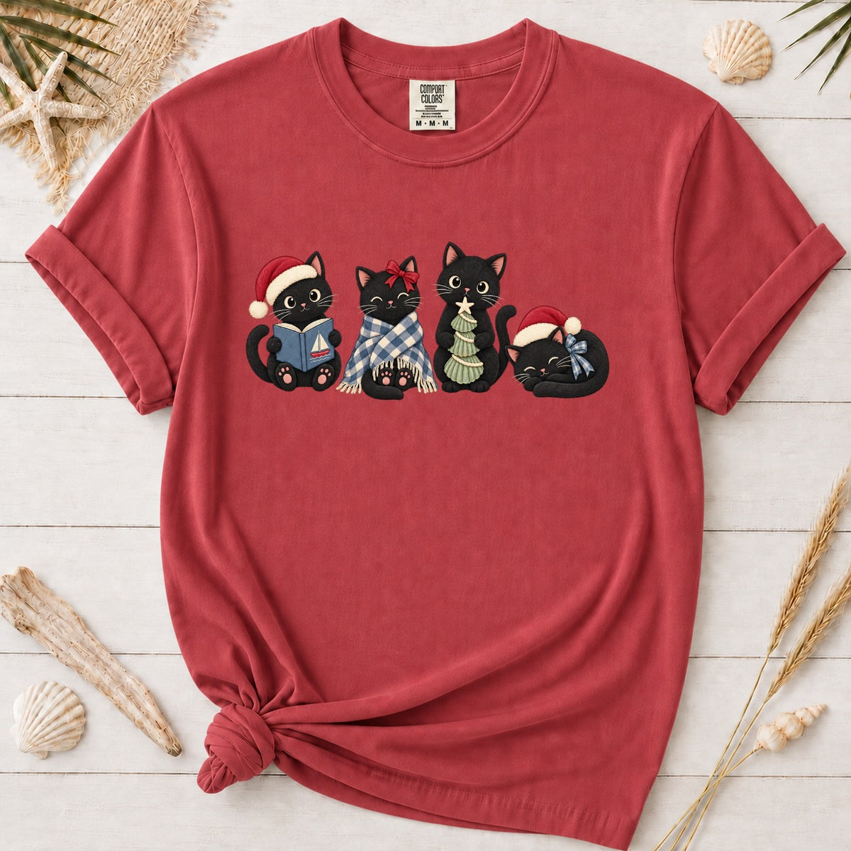 Coastal Christmas Black Cats Graphic Tee