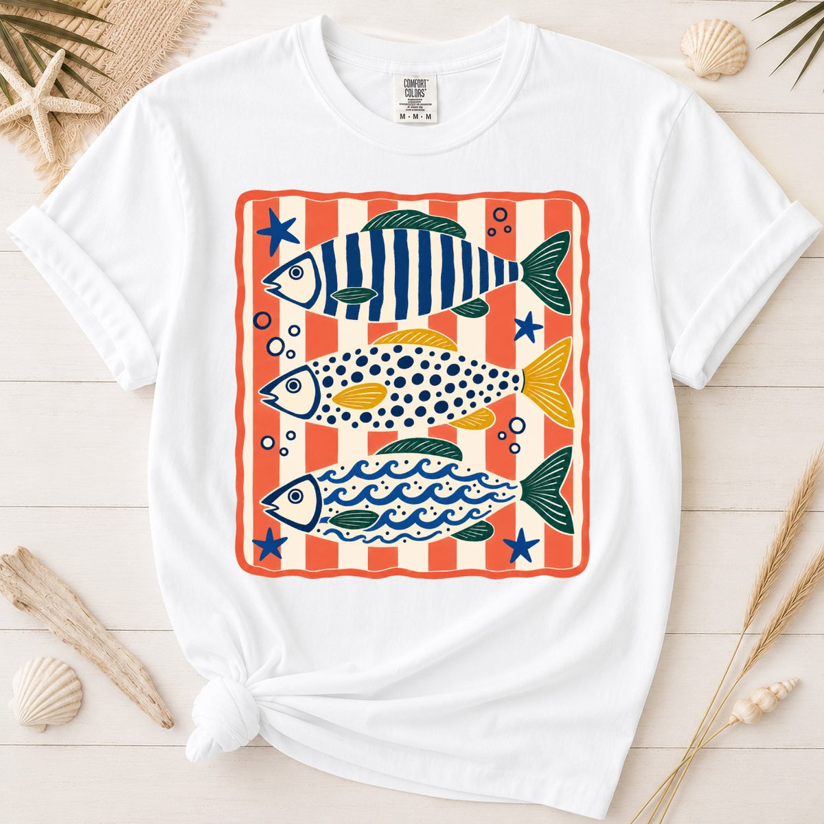 Coastal Trio Fish Pattern Graphic Tee