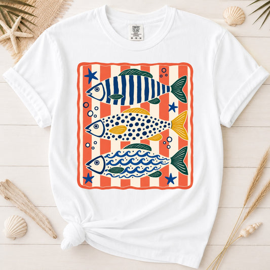 Coastal Trio Fish Pattern Graphic Tee