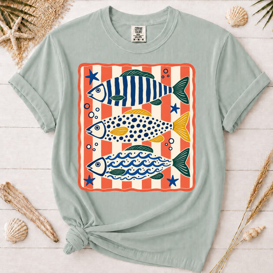 Coastal Trio Fish Pattern Graphic Tee