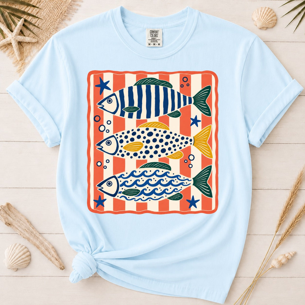 Coastal Trio Fish Pattern Graphic Tee