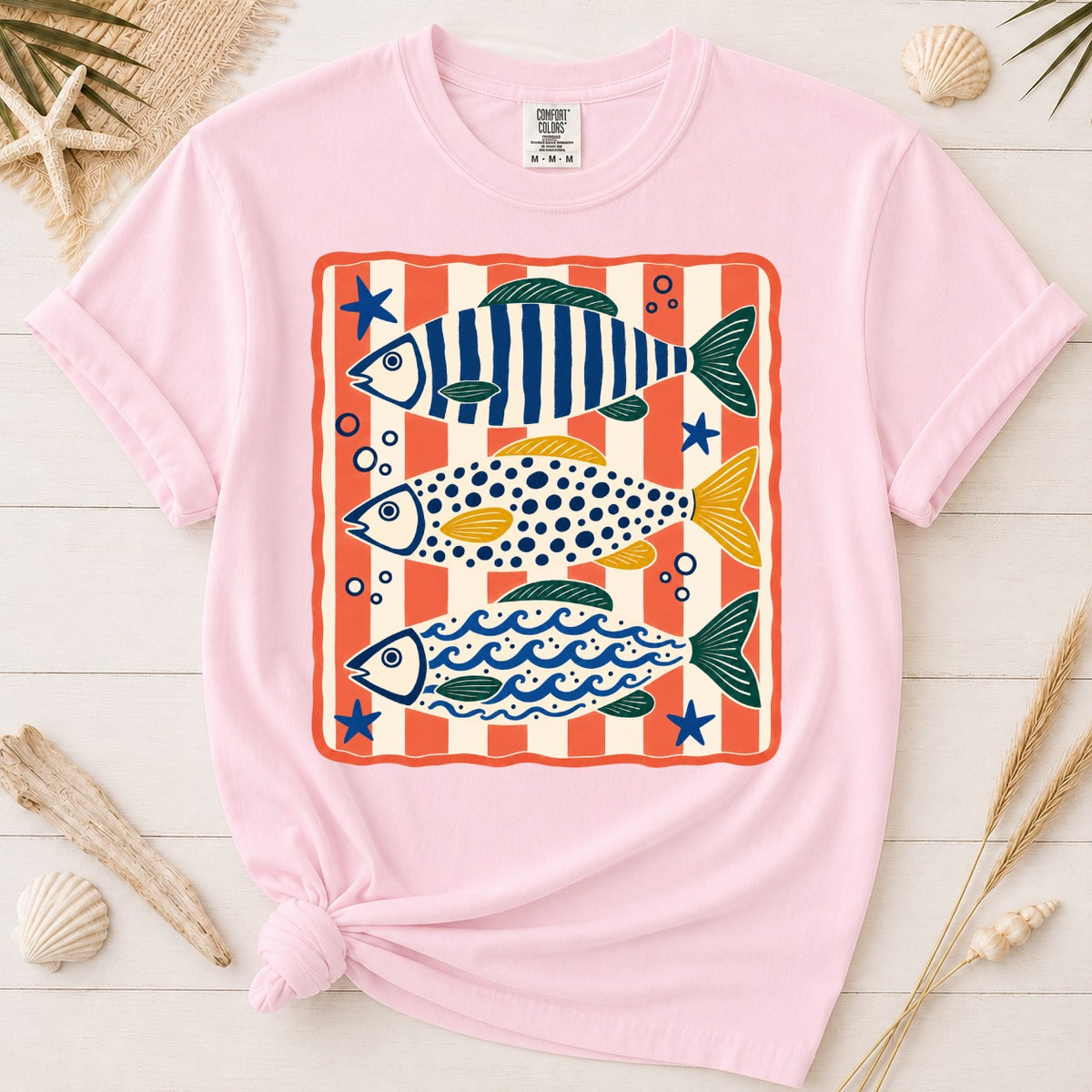 Coastal Trio Fish Pattern Graphic Tee