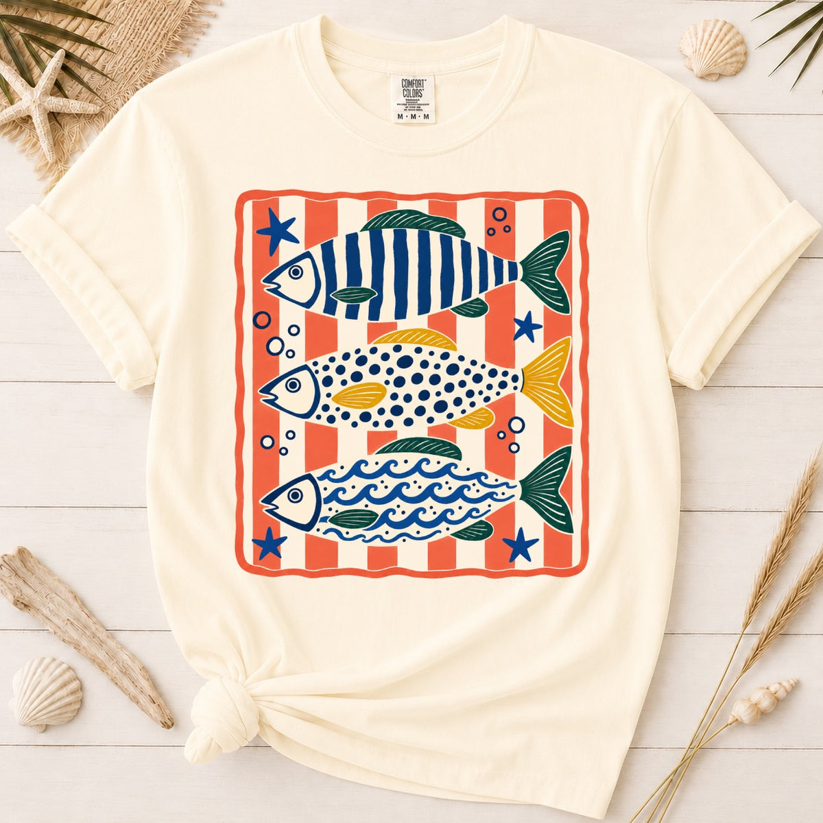 Coastal Trio Fish Pattern Graphic Tee