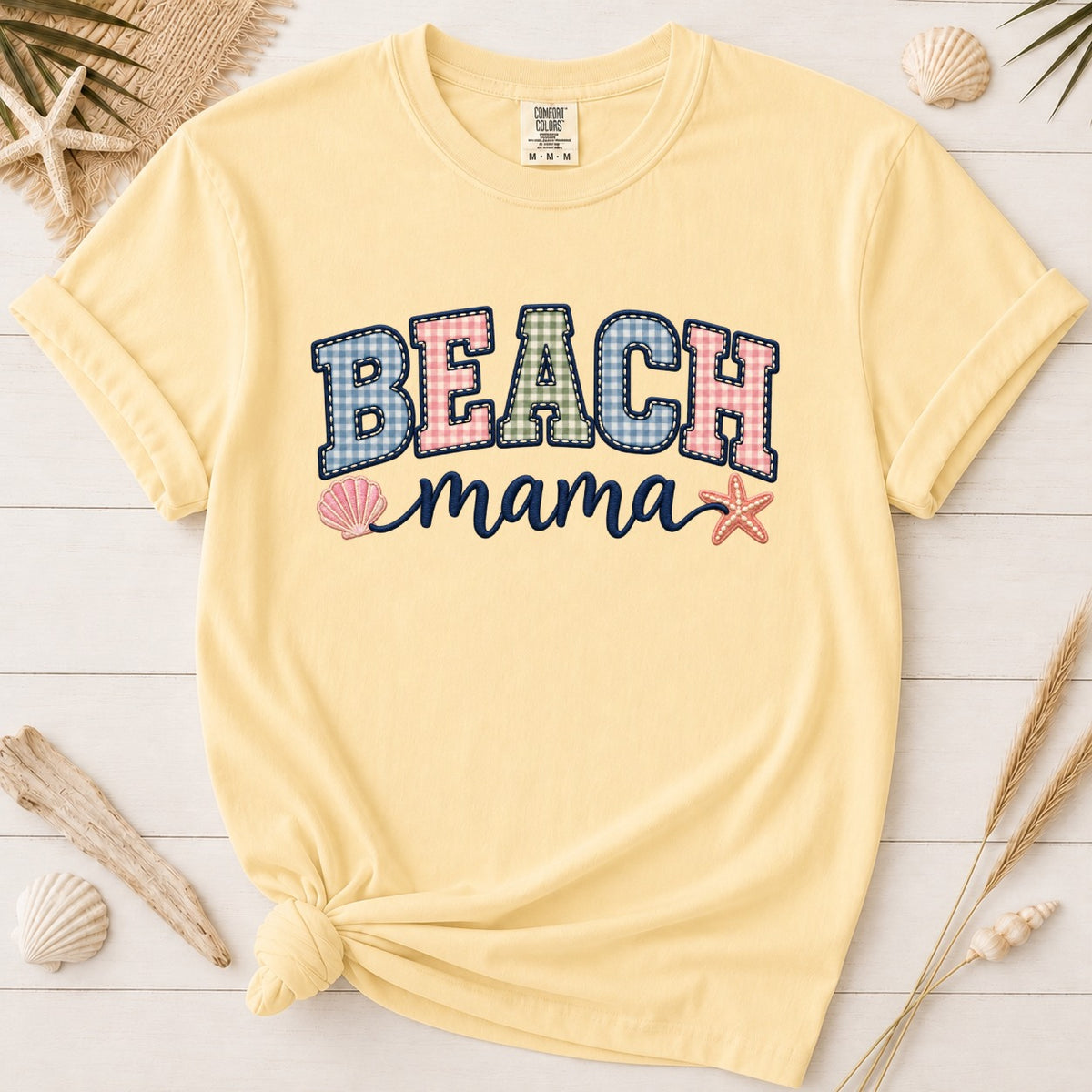 Beach Mama Faux Embroidered Appliqué Graphic Tee
