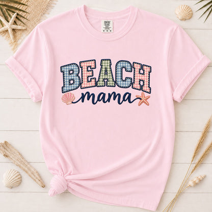 Beach Mama Faux Embroidered Appliqué Graphic Tee