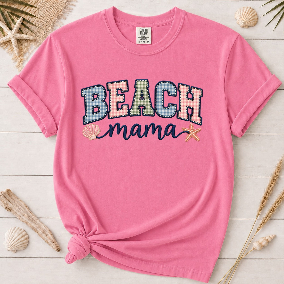 Beach Mama Faux Embroidered Appliqué Graphic Tee